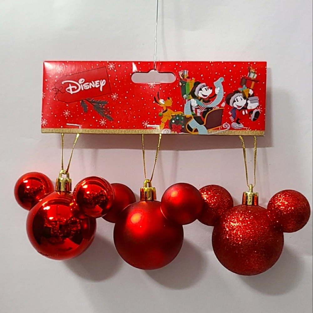 Disney Mickey Mouse Christmas Ornaments 3pz Red